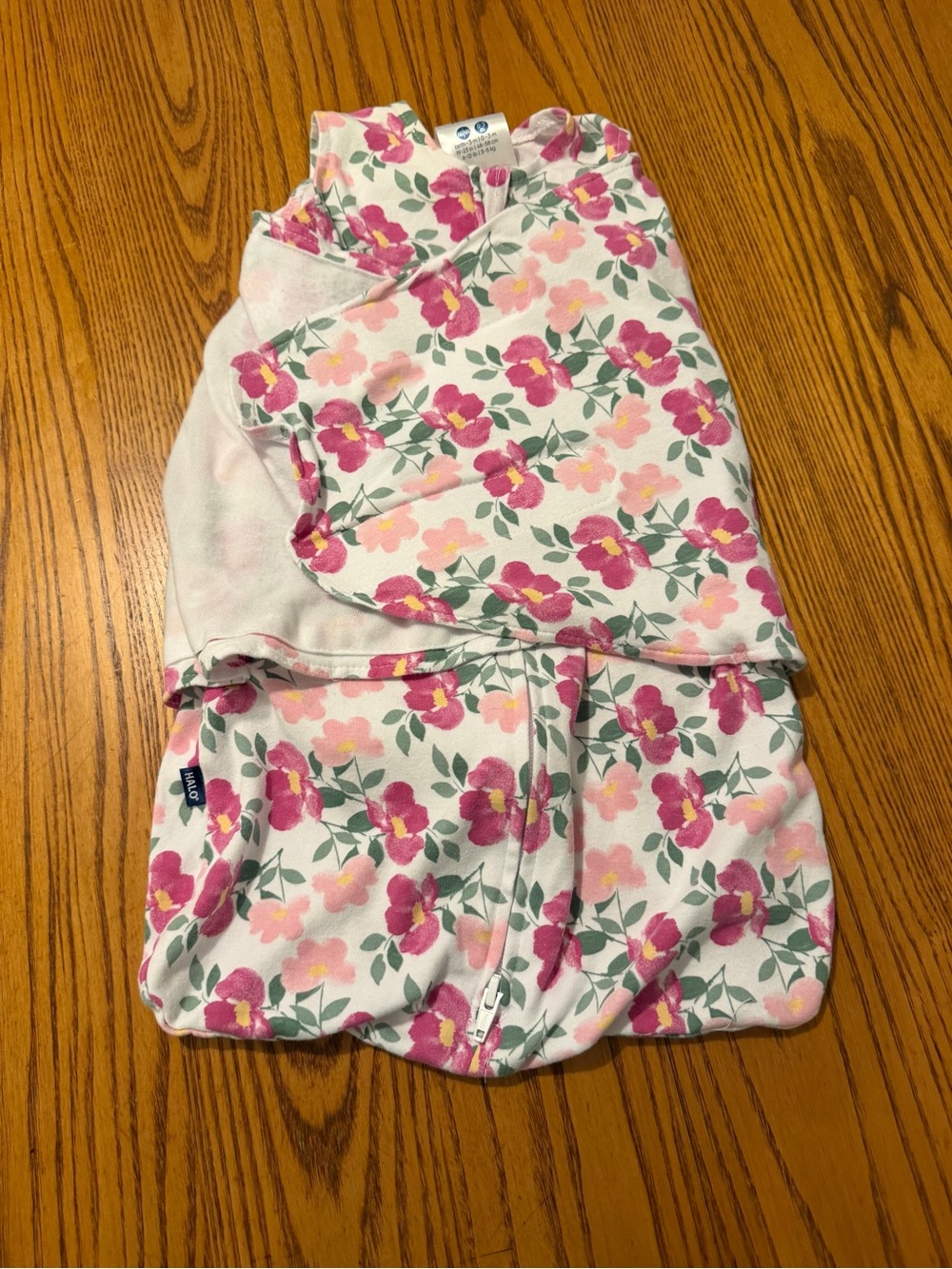 HALO SleepSack Swaddle Newborn 0-3M Pink Floral Cotton Wearable Blanket